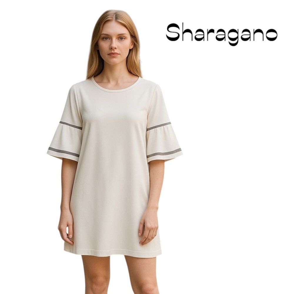 Sharagano White Black Bell Sleeves Dress NWT Size 6 CottageCore